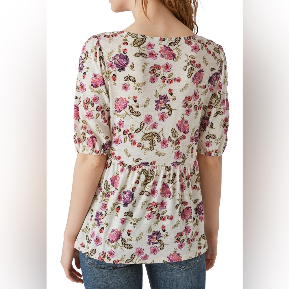 Lucky Brand Floral Puff Sleeve Babydoll Top so S New